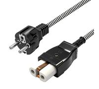 Leloco Euro Conversion Ceramic Hot Appliance Plug with Cable 1 m, Pin Device Plug Black with Ceramic Insert for Heaters, Waffle Irons, Irons & Other Old Appliances