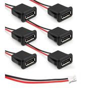 Leloco Pack of 6 USB Socket Installation 2-Pin Cable with Terminal, USB Installation Socket, 3A Quick Charge for DIY Car Accessories, Interior, Electronic Devices etc