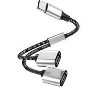 Leloco USB C Splitter 1 to 2, Type C Male to 2 USB A Female Cable Adapter, Type C Splitter for Power and Data, Compatible with Mobile Phones, Tablets, Lapto, Mac, Car, PS4, PS5 etc