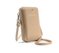 LeLuna Boutique Women's Beige Leather Crossbody Phone Bag with Adjustable Strap, Small, 3 Compartments, 8 Card Slots, Zipper Closure, 200g Capacity