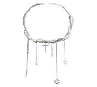 LELWNGGQ Crystal Cross Pearl Necklace Clavicle Chain Necklace Crucifix Pendant Necklace Gift for Women Girls Birthday Adjustable
