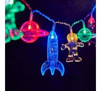 LELYFIT 20LED 3 Meters Spaceman Cartoon String Lights, Astronaut Planet Rocket Decoration, Children's Room Decoration Lights, Room Background Arrangement Small String Lights (3.0M)