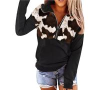 LEMAFER Women's 2024 Casual Aztec Cow Print Zipper Collar Pullover Sweatshirt Western Cowgirl Ethnic Style Hoodies, Cow Print, S
