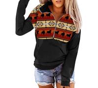 LEMAFER Women's 2024 Casual Aztec Cow Print Zipper Collar Pullover Sweatshirt Western Cowgirl Ethnic Style Hoodies, Orange Aztec, Large