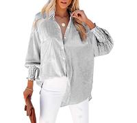 LEMAFER Womens Smocked Cuffed Striped Boyfriend Shirt Casual Collar Long Sleeve Oversized Button Down Blouse Tops with Pocket Shirred, Black, 3XL