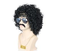 LeMarnia 70's Afro Wig Necklace and Beard Set for Men Black Curly Disco Rock Punk Halloween Costume Accessory Wig