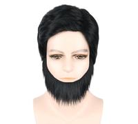 LeMarnia Men's Black Short Wigs and Beard Halloween Costume Wigs