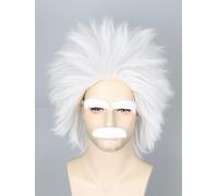 LeMarnia Mens White Short Curly Wig and Beard Halloween Costume Cosplay Wig