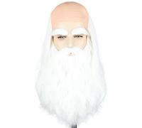 LeMarnia Men's Wig White Wizard Costume Wig Bald Cap Long Curly Beard Wig for Halloween Party Costume