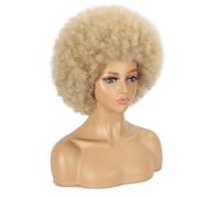 LeMarnia Short Afro Wig for Women 70s Big Curly Afro Wig for Daily Party Use (Golden Yellow)