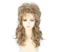 LeMarnia Women's Golden Brown Long Curly Wigs 70s 80s Fashion Singer Wig Halloween Costume Party Wigs (6-613)
