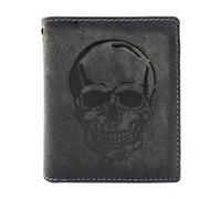 Lemasi Biker Wallet with Chain Natural Hunter Leather Wallet with RFID Protection Skull, Grey with skull without chain, M, Contemporary