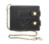 Lemasi Biker Wallet with Chain RFID Protection Hunter Leather Wallet Skull Skull, Grey cross outer latch, Normal, American