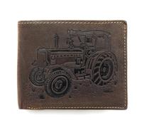 Lemasi Genuine Buffalo Full Leather Wallet for Men, Natural Hunter Leather Wallet Tractor with RFID NFC Protection, Farmer Dark Brown Landscape, S, Classic