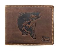 Lemasi Men's Genuine Leather Wallet Made of Hunter Leather Dark Brown with Embossed Motif, RFID Protection, Compact Wallet with Card Slots, Coin Compartment and Gift Box, Zander, klassich, Casual