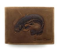 Lemasi Men's Genuine Leather Wallet Made of Hunter Leather Dark Brown with Embossed Motif, RFID Protection, Compact Wallet with Card Slots, Coin Compartment and Gift Box, Catfish, klassich, Casual