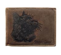 Lemasi Men's Genuine Leather Wallet Made of Hunter Leather Dark Brown with Embossed Motif, RFID Protection, Compact Wallet with Card Slots, Coin Compartment and Gift Box, cat, klassich, Casual