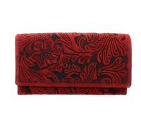 Lemasi Women's Leather Wallet with RFID Protection - Wallet Made of Hunter Buffalo Leather - Large Wallet with Floral Embossing - 8 Card Slots 3 Note Compartments Coin Compartment - Women's Purse, red