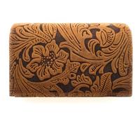 Lemasi Women's Wallet Leather RFID Protection Buffalo Leather Hunter Floral Embossed 12 Card Slots Coin Pocket Zip Wallet Large, cognac brown, L, Casual