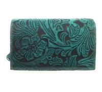 Lemasi Women's Wallet Leather RFID Protection Buffalo Leather Hunter Floral Embossed 12 Card Slots Coin Pocket Zip Wallet Large
