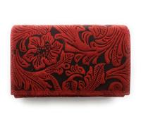 Lemasi Women's Wallet Leather RFID Protection Buffalo Leather Hunter Floral Embossed 12 Card Slots Coin Pocket Zip Wallet Large, red, L, Casual