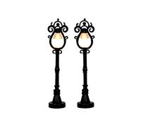 Lemax Black Parisian-Style Street Lamps With Light Yellow Pack Of 2pcs. Powered By 3 Aa Batteries 1.5 v