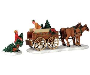 Lemax Christmas Village Christmas Tree Wagon Set Of 2-43451