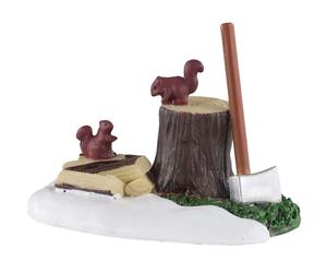 Lemax Decoration Axe and Logs, Christmas Cake Decorating Animals Squirrel babies