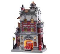 Lemax - Engine Company No. 9, Victorian Firehouse, Adult Collectible, Unisex, Red, Porcelain, 9.84 x 6.30 x 4.17 inches