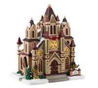 Lemax Grace Cathedral #45255 - Porcelain Cottage Christmas Sculpture with Lighted Building & Luminations - Red, Green