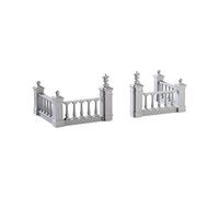 Lemax - Plaza Fence Set - 4 Piece - Resin - Rustic - Red - 1:24 Scale - Urban - Miniature Toy Furnishing