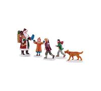 Lemax Set of 5 Christmas Figurines - Papa Christmas Scene with Children and Dog