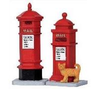 Lemax Set Of Two 2 Victorian Red Postbox Mailboxes with Collection Time Detail, Charming Ginger Cat. (14362), Christmas Model Caddington Village (Collectors Model)