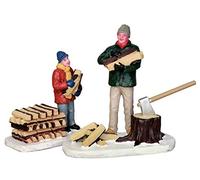 LEMAX Stacking Firewood Set of Two Polyresin Log Characters H7.3 cm