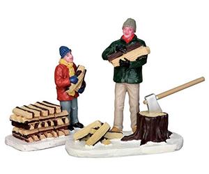 LEMAX Stacking Firewood Set of Two Polyresin Log Characters H7.3 cm