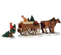 Lemax Table Accents, Christmas Tree Wagon, Set of 2
