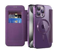 LEMAXELERS Case for Apple iPhone 15 Pro Max Compatible with Magsafe, Flip Folio Shockproof Wallet Case with RFID Blocking Card Slot PU Leather Cover for iPhone 15 Pro Max, Purple WD