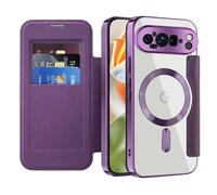 LEMAXELERS Case for Google Pixel 9 Pro Compatible with Magsafe with RFID Blocking Card Holder PU Leather Flip Folio Wallet Shockproof Protective Case for Google Pixel 9 Pro, Purple WD