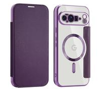 LEMAXELERS Case for Google Pixel 9 Pro XL Compatible with Magsafe with RFID Blocking Card Holder PU Leather Flip Folio Wallet Shockproof Protective Case for Google Pixel 9 Pro XL, Purple WD