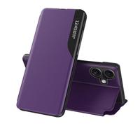 LEMAXELERS Case for iPhone 16 Plus Luxury Cover Smart View Time Window Flip Cover Back Soft PU Leather Premium Foldable Stand Protective Shell Cases for iPhone 16 Plus Purple CC.