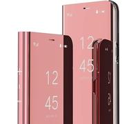 LEMAXELERS Case for Xiaomi 15T Pro Clear View Bright Makeup Mirror Flip Cover Back Soft PU Leather & Hard Kickstand Shockproof Full Body Protective Shell for Xiaomi 15T Pro Rose Gold QH.
