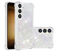 LEMAXELERS Glitter Case for Galaxy S25 FE Clear Flowing Liquid Quicksand Sparkly Bling Soft TPU Bumper Shockproof Protective Phone Cover for Samsung Galaxy S25 FE. YBL Love Silver Pink