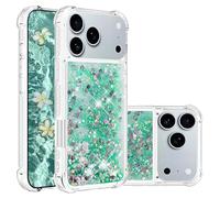 LEMAXELERS Glitter Case for iPhone 17 Pro Max Clear Flowing Liquid Quicksand Sparkly Bling Soft TPU Bumper Shockproof Protective Phone Cover for Apple iPhone 17 Pro Max 6.9 inch. YBL Love Green