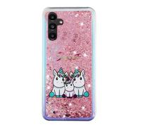 LEMAXELERS Glitter Liquid Case for Samsung A16 3D Glitter Sparkle Floating Liquid Shiny Quicksand Transparent Silicone TPU Shockproof Protective Bumper Cover for Samsung Galaxy A16,XYLS Three Unicorns