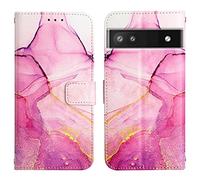 LEMAXELERS Google Pixel 6A 5G Phone Case Google Pixel 6A 5G Cover,Glitter Marble PU Leather Flip Wallet Case Magnetic Stand Card Slot Folio Bumper Case for Google Pixel 6A 5G,YB2 Marble Pink Zi