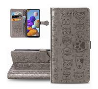 LEMAXELERS Huawei Honor 9X Lite Phone Case Huawei Honor 9X Lite Cover,Cute Cat Dog Embossed PU Leather Flip Notebook Wallet Case Magnetic Stand Card Slot Case for Huawei Honor 9X Lite,SD Cat Gray