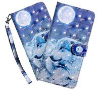 LEMAXELERS iPhone 14 Phone Case iPhone 14 Cover 3D Glitter Bling Cute Moon Wolf PU Leather Flip Wallet Case Magnetic Stand Card Slot Folio Bumper Case for iPhone 14,BX Moon Wolf