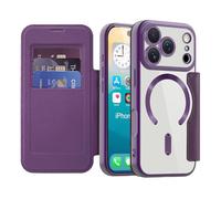 LEMAXELERS Magnetic Case for iPhone 2025 Pro 6.3" Compatible with MagSafe, PU Leather Flip Clear Case with Card Holder RFID Blocking Shockproof Protective Cover for iPhone 2025 Pro, Purple WD