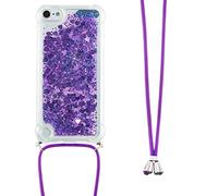 LEMAXELERS Necklace Phone Case for iPod touch 5/6 / 7 Glitter sparkle Liquid Shiny Moving Quicksand Cover with Adjustable Lanyard Cord Shockproof Cover for iPod touch 5 WTGS Purple Love