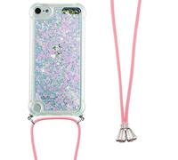 LEMAXELERS Necklace Phone Case for iPod touch 5/6 / 7 Glitter sparkle Liquid Shiny Moving Quicksand Cover with Adjustable Lanyard Cord Shockproof Cover for iPod touch 5 WTGS Color Love